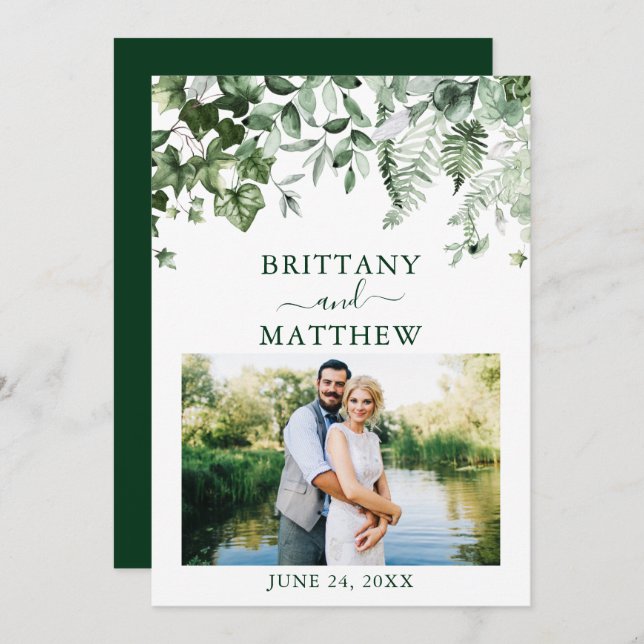 Watercolor Greenery Ivy Sage Photo Save The Date (Front/Back)