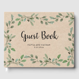 Watercolor Greenery Kraft Look Wedding Guest Book