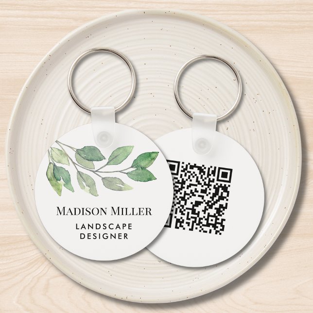Watercolor Greenery Landscape Designer QR Code Key Ring (Creator Uploaded)