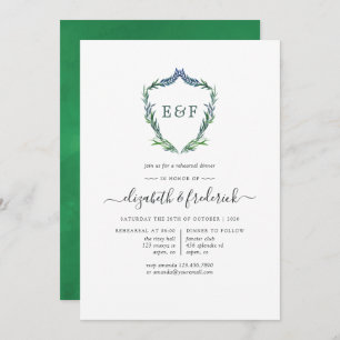 Watercolor Greenery Laurel Crest Rehearsal Dinner Invitation