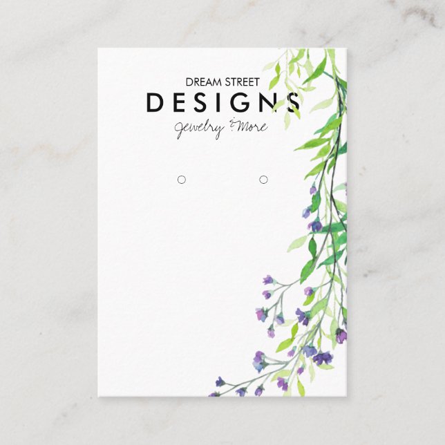 Watercolor Greenery Lavender Earring Display Card (Front)