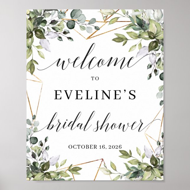 Watercolor Greenery leaves foliage welcome sign (Front)