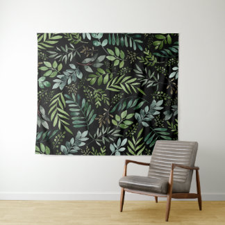 Watercolor Greenery Leaves Tapestry