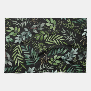 Watercolor greenery leaves  tea towel