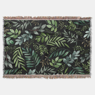 Watercolor greenery leaves   throw blanket