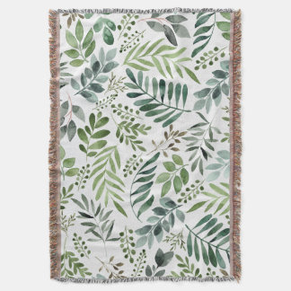 Watercolor greenery leaves  throw blanket