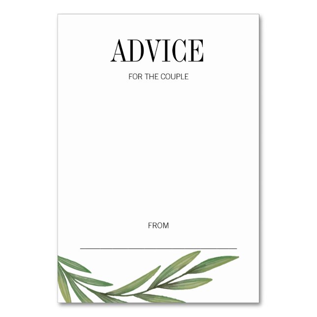Watercolor Greenery Leaves Wedding Advice Card (Front)