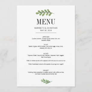 Watercolor Greenery Leaves Wedding Menu Card