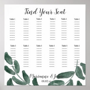 Watercolor Greenery Leaves Wedding Seating Chart