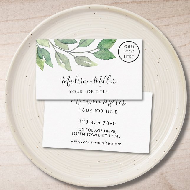 Watercolor Greenery Logo Business Card (Creator Uploaded)