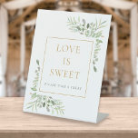 Watercolor Greenery Love Is Swee Pedestal Sign<br><div class="desc">This elegant greenery love is sweet sign is perfect for all celebrations. Designed by Thisisnotme©</div>