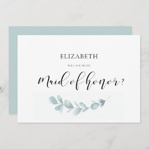 Watercolor greenery Maid of honour proposal card