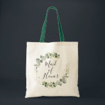 watercolor greenery maid of honour tote bag<br><div class="desc">simple calligraphy script watercolor greenery maid of honour wedding tote bag</div>
