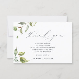 Watercolor Greenery Memorial Photo Thank You Card