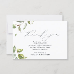 Watercolor Greenery Memorial Photo Thank You Card