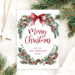Watercolor Greenery Merry Christmas Holiday Card