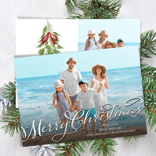 Watercolor Greenery Merry Christmas Photo   Holiday Card