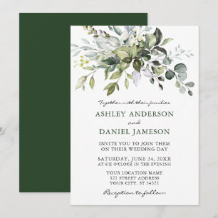 Watercolor Greenery Modern Elegant Wedding Invitation