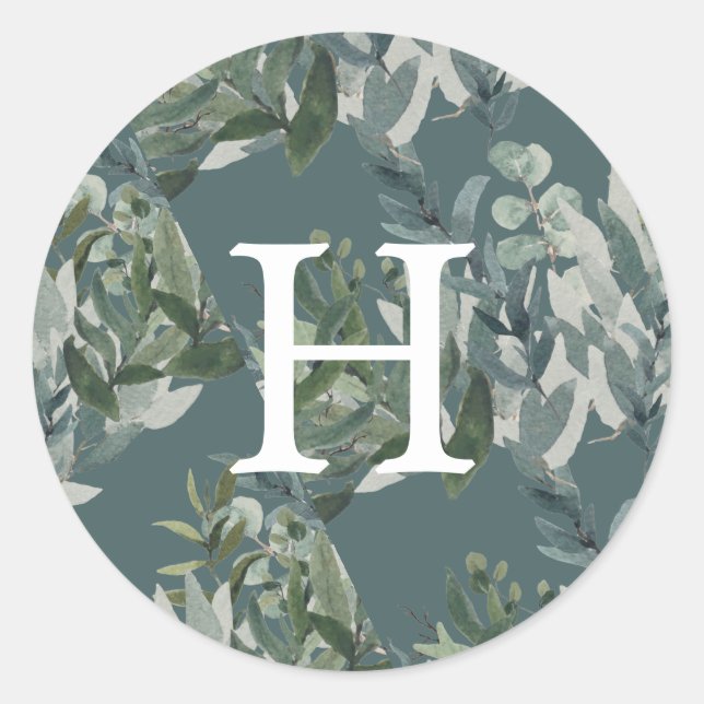 Watercolor Greenery Monogram Envelope Sticker (Front)