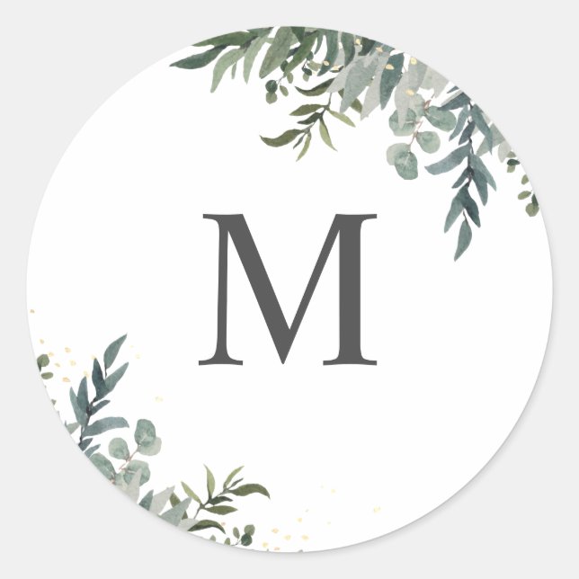 Watercolor Greenery Monogram Envelope Sticker (Front)