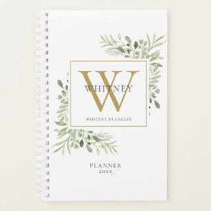 Watercolor Greenery Monogram Name 2023  Planner