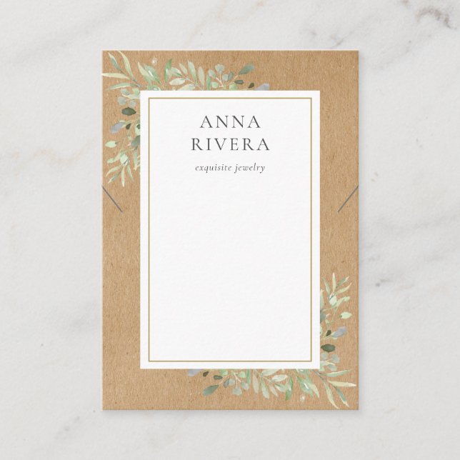 Watercolor Greenery Necklace Jewellery Display Car Business Card (Front)