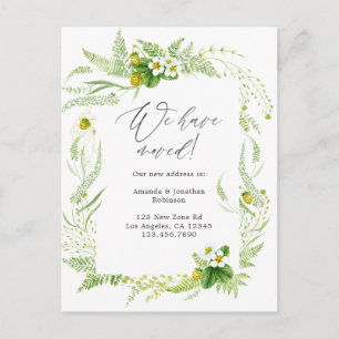 Watercolor Greenery New Address Announcement Postcard