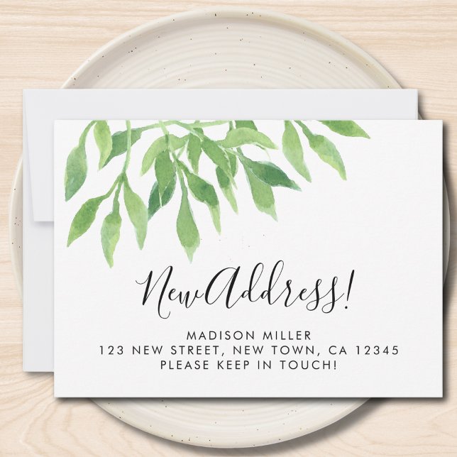 Watercolor Greenery New Address Moving Announcement (Creator Uploaded)