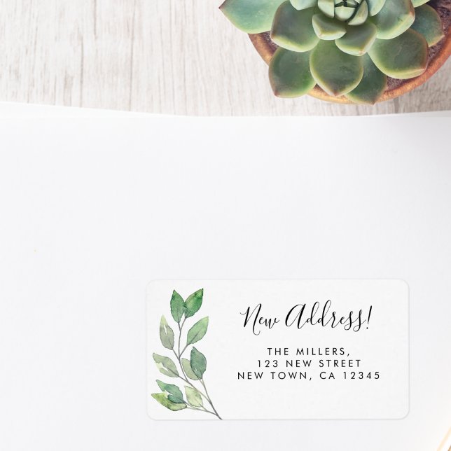 Watercolor Greenery New Address Return Address  Label (Creator Uploaded)