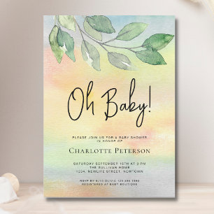 Watercolor Greenery Oh Baby Baby Shower Invitation