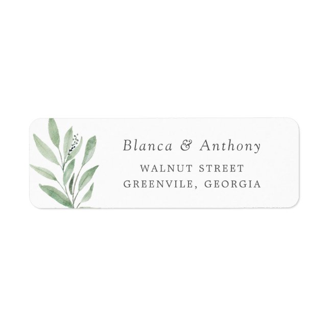 Watercolor Greenery Olive Branch Label Address (Front)