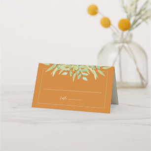 Watercolor Greenery on Ochre Wedding Place Card