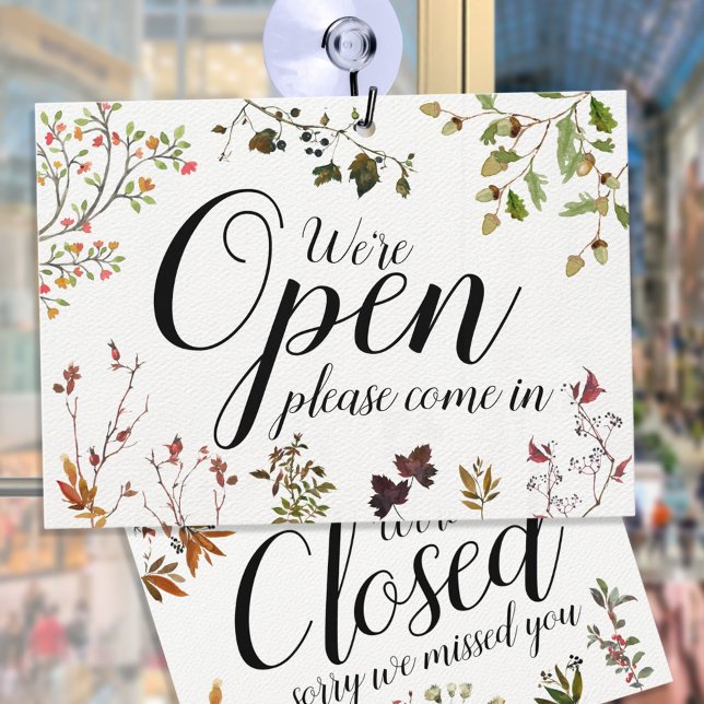 Watercolor Greenery Open Closed Fall Autumn Sign (Creator Uploaded)