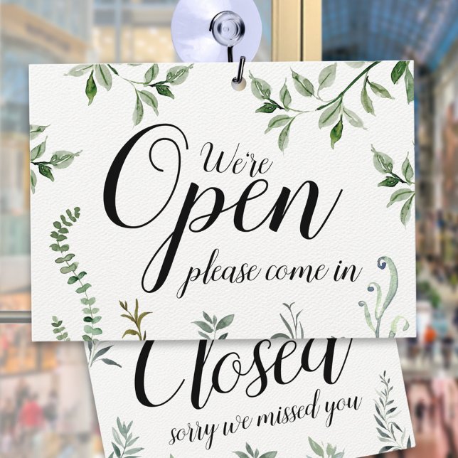 Watercolor Greenery Open Closed Sign (Creator Uploaded)