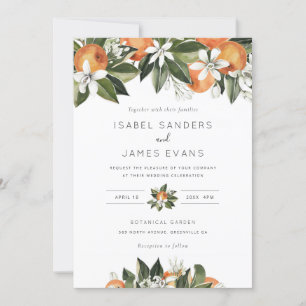 Watercolor Greenery Orange Blossom Modern Wedding Invitation