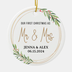 Watercolor Greenery Our First Christmas Ceramic Tree Decoration