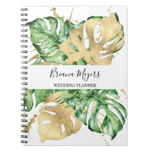 Watercolor Greenery Palm Leaves Gold Business Notebook