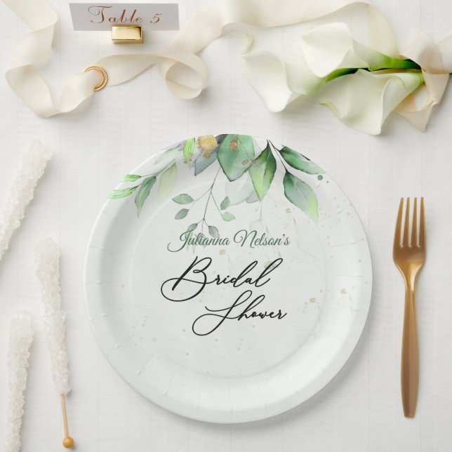 Watercolor greenery   paper plates (Wedding)