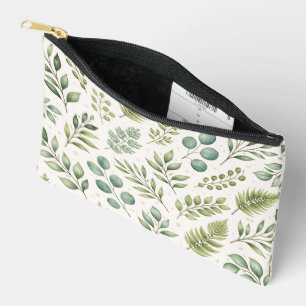 Watercolor Greenery Pattern Botanical Leaves Accessory Pouch