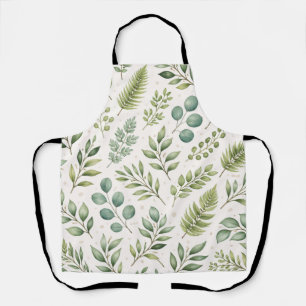 Watercolor Greenery Pattern Botanical Leaves Apron
