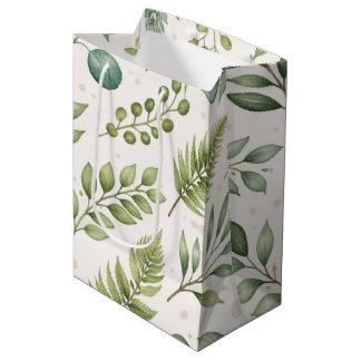 Watercolor Greenery Pattern | Botanical Leaves Medium Gift Bag