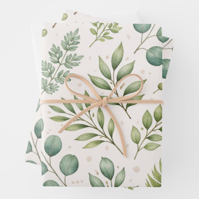 Watercolor Greenery Pattern | Botanical Leaves  Wrapping Paper Sheet (In situ)