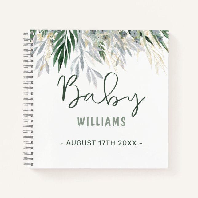 Watercolor Greenery Personalised Memory Baby Book (Front)