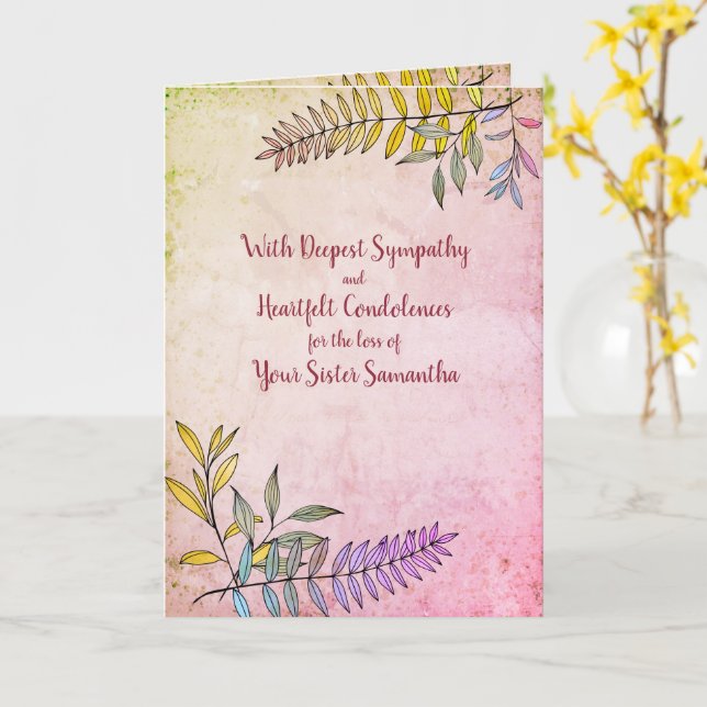 Watercolor Greenery Personalised Sympathy Card (Yellow Flower)