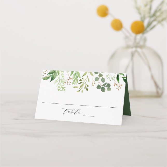 Watercolor Greenery | Personalised Wedding Place Card (Front)