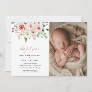 Watercolor Greenery Photo Baptism Invitation