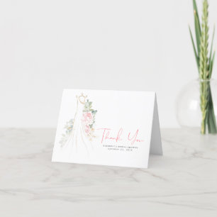 Watercolor Greenery Pink Floral Dress Thank You Card