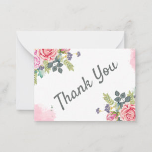 Watercolor Greenery Pink Flowers Card