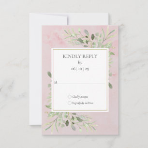 Watercolor Greenery  Pink Marble Wedding RSVP Card