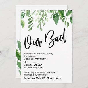 Watercolor Greenery Postponed Wedding Our Bad Card